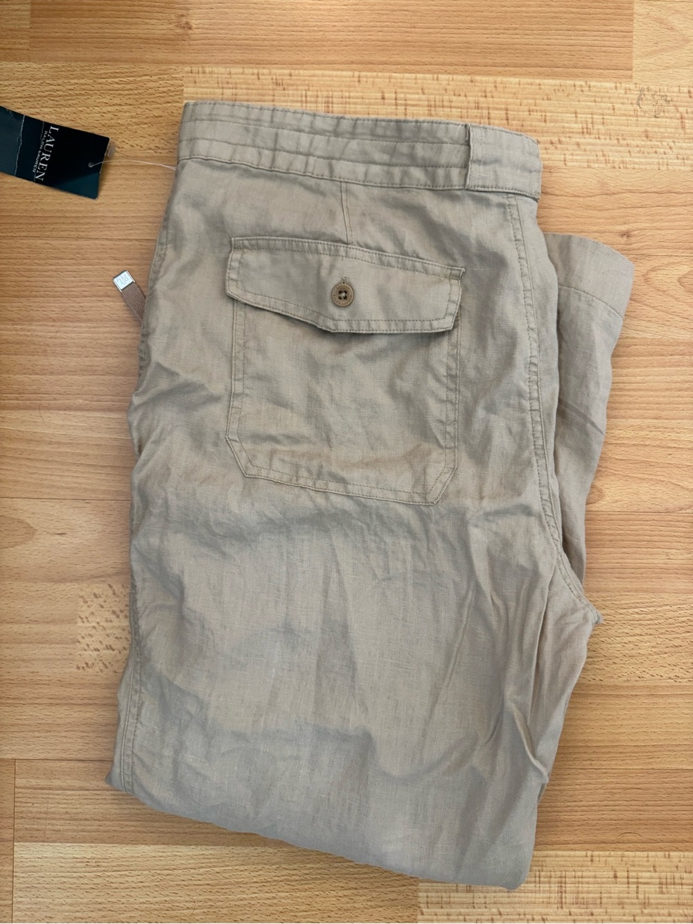 Lauren Ralph Lauren Women's Beige Drawstring Linen Pants Coastal Beachy - Picture 3 of 8